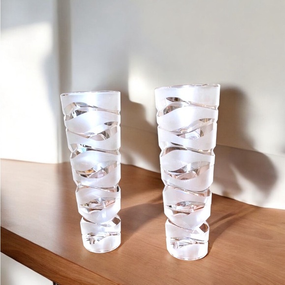 Cristal d’Arques French Lead Crystal Frosted Swirled Candle Holders – Set of 2 - Picture 10 of 16